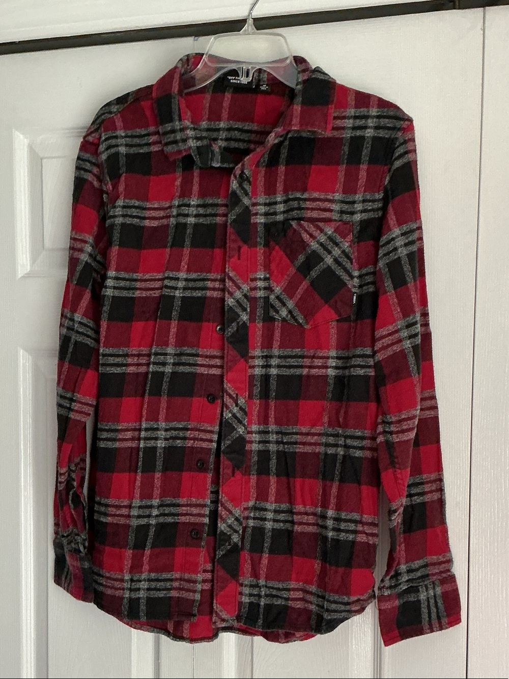 Vans Red Black Gray Plaid Button-Down Shirt